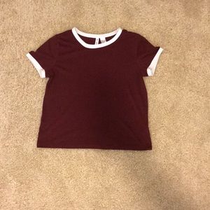 Divided burgundy t-shirt